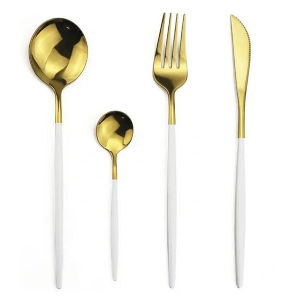 Silverware Collection Gold Stainless Steel Knife Fork Spoon Teaspoon Set Anthro - Picture 2 of 4